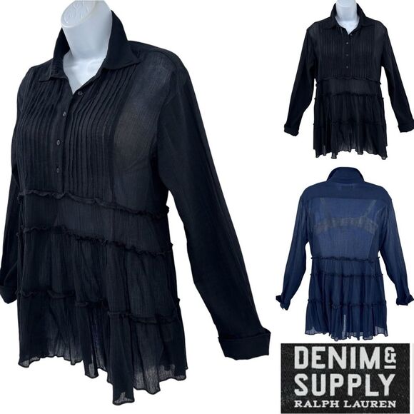 Ralph Lauren Denim & Supply Ralph Lauren Tiered Guaze Tunic Size M Festival - Picture 1 of 10